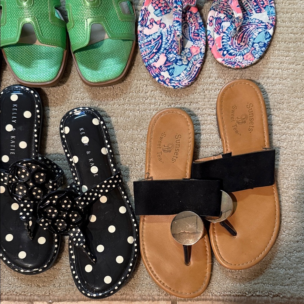 13  Sandals in Gold, Brown, and Denim black silver blue red ,,,like new!!! - Picture 9 of 11